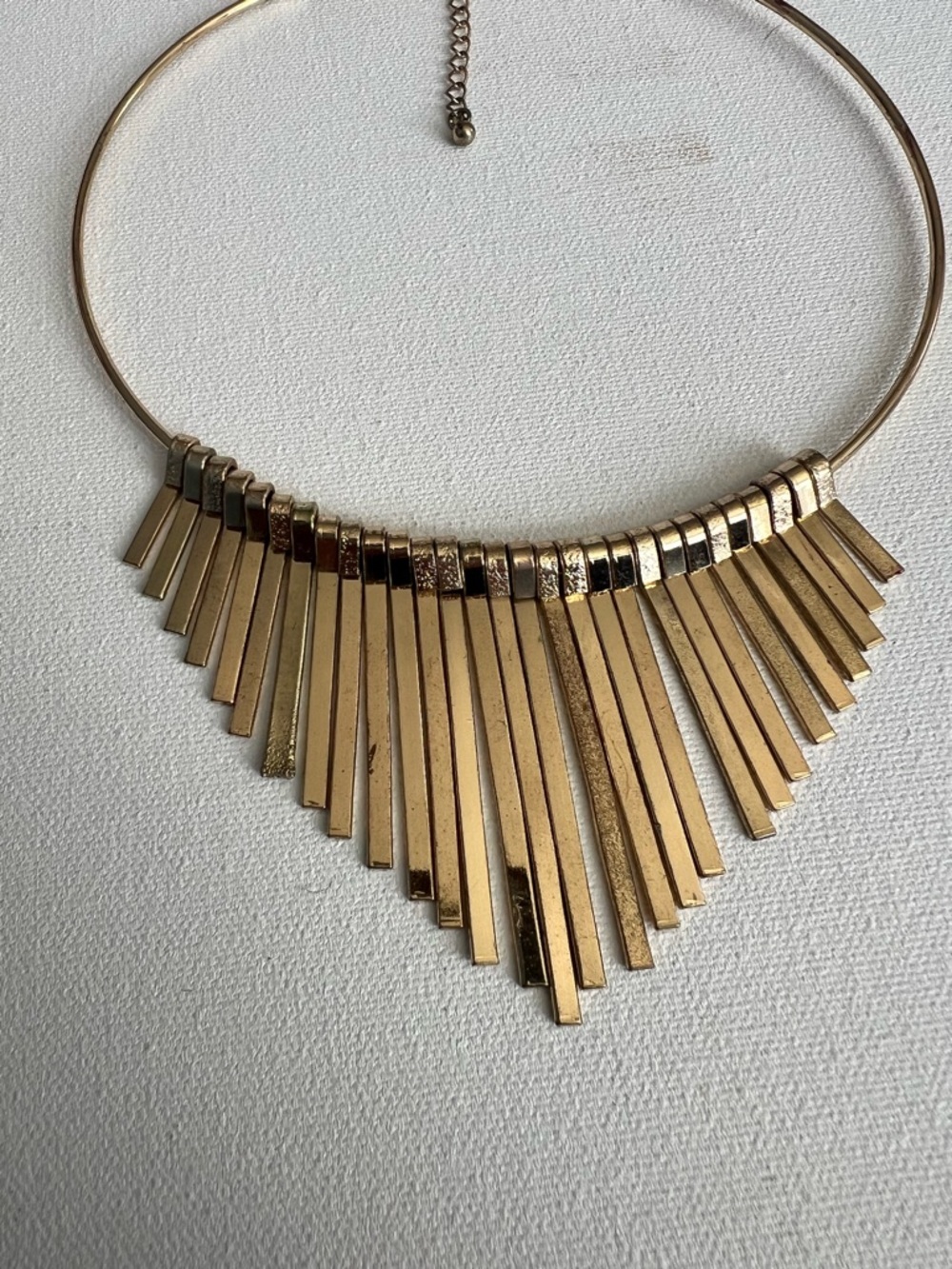 17-19"  Gold Tone  Bib Statement Necklace  Textured Graduated Bars + Rope Chain - Picture 3 of 4